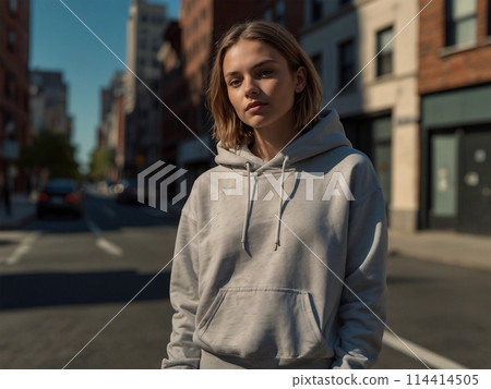 Woman wearing a plain hoodie -2 [AI generated, professional finish] 114414505