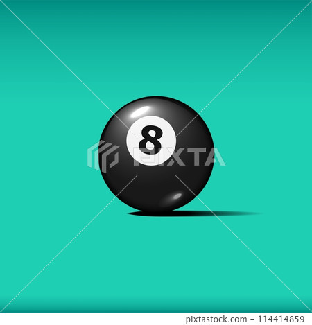 Billiard, Black pool ball with number 8 Snooker or lottery ball stock illustration realistic 114414859
