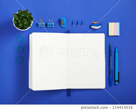 Empty notebook page for your text in frame of blue color stationery Empty notebook page for your text in frame of blue color stationery 114415016
