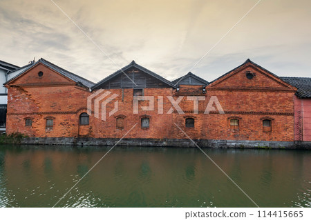 Namikura red brick warehouse by river after sunrise, Yanagawa Namikura red brick warehouse by river after sunrise, Yanagawa 114415665