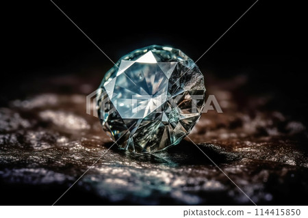 Moissanite fossil mineral stone. Geological crystalline fossil. Dark background close-up. 114415850