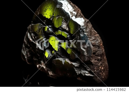 Fluor-buergerite is rare precious natural stone on black background. AI generated. Header banner mockup with space. 114415982