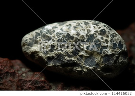Weddellite fossil mineral stone. Geological crystalline fossil. Dark background close-up. 114416032