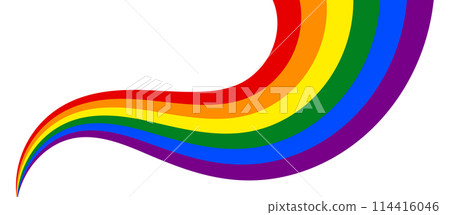 Pride Month banner with LGBT Flag Wave isolated on transparent background. Rainbow or Pride Flag. Pride Rainbow Flag Wave Design Element. Vector Illustration 114416046