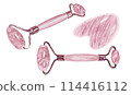 Gua sha set marble pink shiny skin care tools hand drawn watercolor illustration 114416112