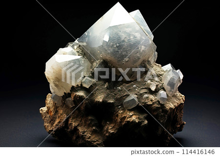 Aphthitalite is a rare precious natural stone on a black background. AI generated. Header banner mockup with space. Aphthitalite is a rare precious natural stone on a black background. AI generated. Header banner mockup with space. 114416146