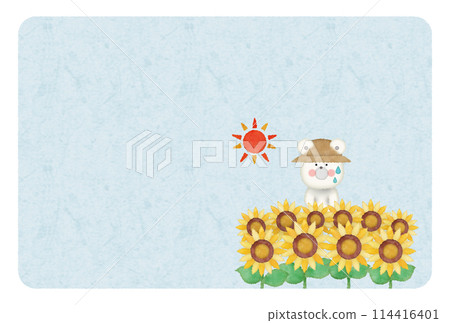 Summer greeting card of a polar bear in a sunflower field Summer greeting card of a polar bear in a sunflower field 114416401