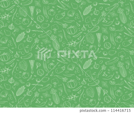 Artistic Vegetable Sketches Seamless Background for Eco-Friendly Designs. 114416715
