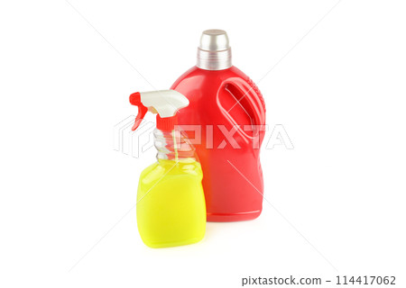 Cleaning and disinfectants isolated on white. 114417062