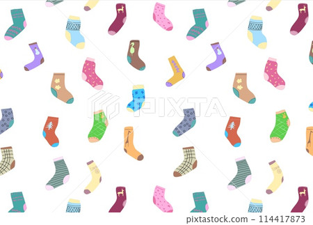 Illustration seamless wallpaper many colorful socks with different pattern. Vector illustration socks in a certain order cartoon wallpaper socks of different shapes lengths colors and patterns 114417873