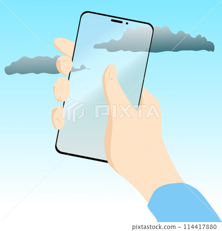 Illustration of a phone in hand with a transparent screen for insertion. Vector illustration without background. Everything on the back of the illustration will be visible on the smartphone display Illustration of a phone in hand with a transparent screen for insertion. Vector illustration without background. Everything on the back of the illustration will be visible on the smartphone display 114417880