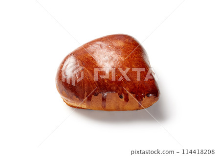 Glazed pastry bun with filling on white background 114418208