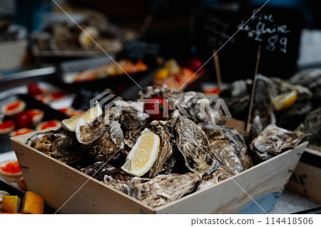 Oysters for appetizer cocktails. 114418506