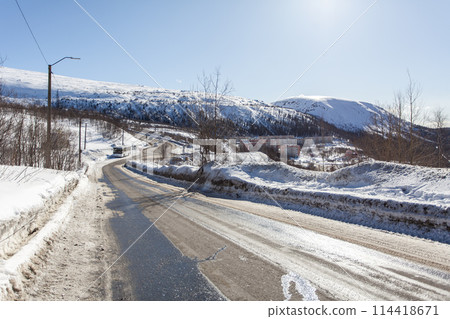 Hibiny, melting snow, spring sun, icicles, roads, Kirovsk 114418671