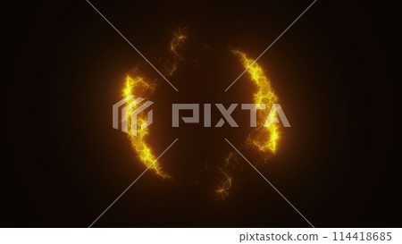 Yellow swirling circle frame of multicolored lines of  energy particles. Abstract background 114418685