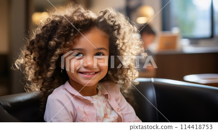 Little Girl Sitting in Pink Chair 114418753