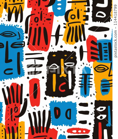 Black and White Painting With Red and Orange Designs Black and White Painting With Red and Orange Designs 114418799