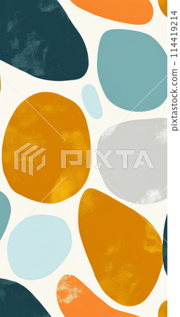 Abstract Painting of Circles and Dots on White Background 114419214