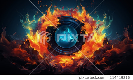 Intense Fire Against Black Background 114419216