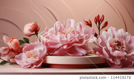 Pink Flowers Arranged on Table 114419278