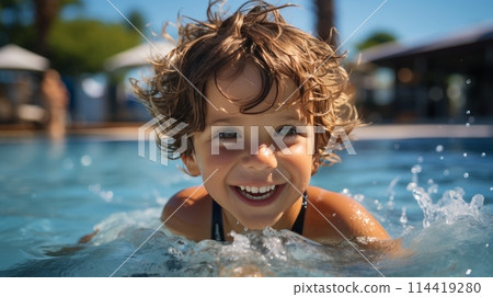 Little Boy Playing in Water 114419280