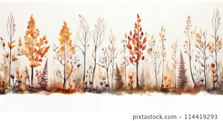 Painting of Oranges and Leaves on White Background 114419293
