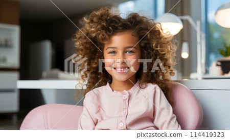Little Girl Sitting in Pink Chair Little Girl Sitting in Pink Chair 114419323