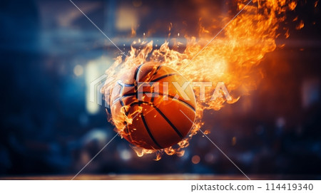 Basketball on Basketball Court 114419340