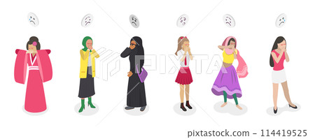 3D Isometric Flat  Conceptual Illustration of Domestic Violence, Aggression Against Women 114419525