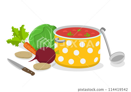 3D Isometric Flat Conceptual Illustration of Borsch, Traditional Ukrainian Cuisine 3D Isometric Flat Conceptual Illustration of Borsch, Traditional Ukrainian Cuisine 114419542
