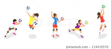 3D Isometric Flat Set of Volleyball Players, Team Sports Game 3D Isometric Flat Set of Volleyball Players, Team Sports Game 114419570
