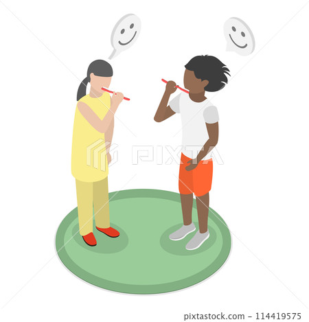 3D Isometric Flat Conceptual Illustration of Brushing Teeth, Everyday Routine 3D Isometric Flat Conceptual Illustration of Brushing Teeth, Everyday Routine 114419575