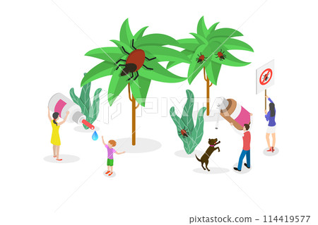 3D Isometric Flat  Conceptual Illustration of Tick Bite Protection, Precaution Lyme Disease 114419577