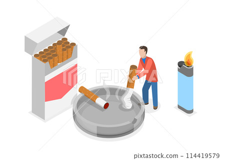 3D Isometric Flat Conceptual Illustration of Unhealthy Habits, Smoke Addiction 3D Isometric Flat Conceptual Illustration of Unhealthy Habits, Smoke Addiction 114419579