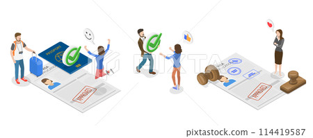 3D Isometric Flat Set of Immigration Visa, Travel Approval 3D Isometric Flat Set of Immigration Visa, Travel Approval 114419587