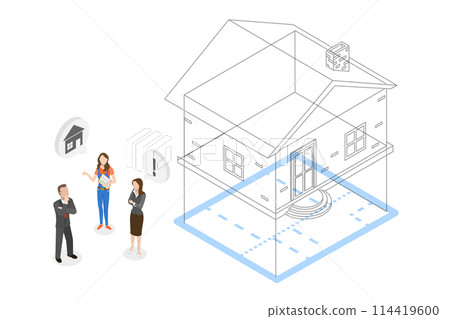 3D Isometric Flat  Conceptual Illustration of Engineer, Engineering Project Construction 114419600