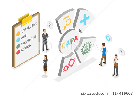 3D Isometric Flat  Conceptual Illustration of CAPA , Corrective and Preventive Action 114419608