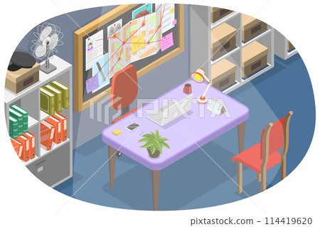 3D Isometric Flat  Conceptual Illustration of Police Office, Detective Bureau 114419620