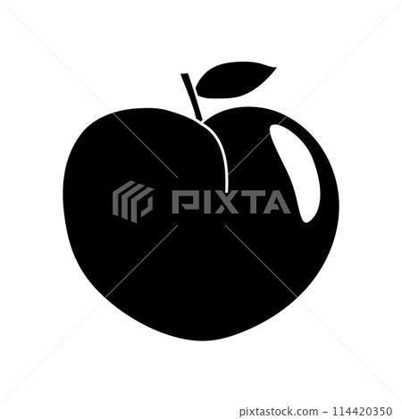 Black silhouette of ripe peach fruit with leaf, fruit glyph icon flat vector Black silhouette of ripe peach fruit with leaf, fruit glyph icon flat vector 114420350