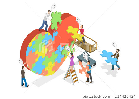 3D Isometric Flat  Conceptual Illustration of Charity Project, Care and Support 114420424
