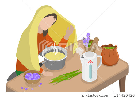 3D Isometric Flat Conceptual Illustration of Self-medicating , Traditional Medicine 3D Isometric Flat Conceptual Illustration of Self-medicating , Traditional Medicine 114420426