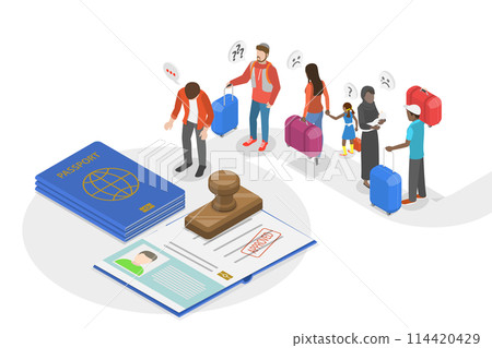 3D Isometric Flat  Conceptual Illustration of Refugee, Social Assistance for Immigrants 114420429