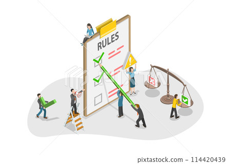 3D Isometric Flat Conceptual Illustration of Regulation And Compliance, List of Rules 3D Isometric Flat Conceptual Illustration of Regulation And Compliance, List of Rules 114420439