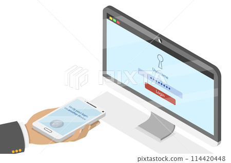 3D Isometric Flat  Conceptual Illustration of Two St Authentication, Verification by Smartphone 114420448