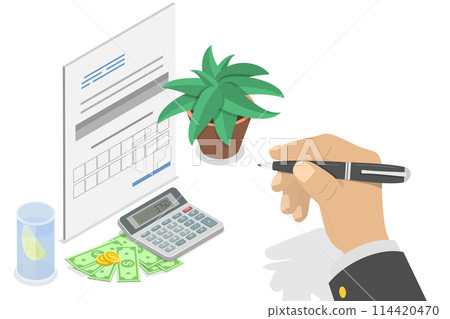 3D Isometric Flat Conceptual Illustration of VAT Payment Calculation, Financial Charge 3D Isometric Flat Conceptual Illustration of VAT Payment Calculation, Financial Charge 114420470