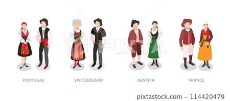 3D Isometric Flat Conceptual Illustration of Europeans National Clothes, Traditional Costumes 3D Isometric Flat Conceptual Illustration of Europeans National Clothes, Traditional Costumes 114420479