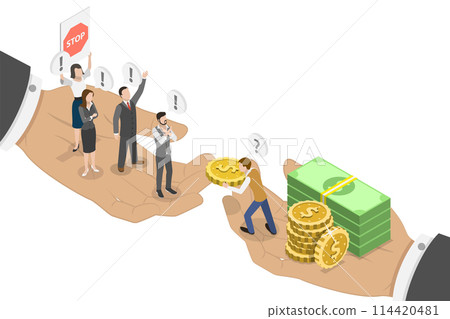 3D Isometric Flat  Conceptual Illustration of Business Corruption, Combat Against Bribes 114420481