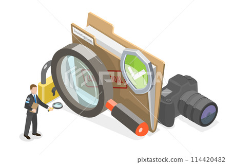 3D Isometric Flat Conceptual Illustration of Investigation, Confidential Digital Data 3D Isometric Flat Conceptual Illustration of Investigation, Confidential Digital Data 114420482