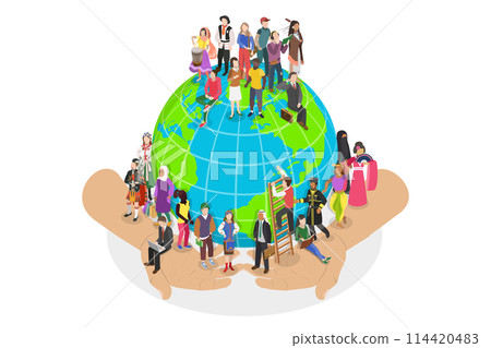 3D Isometric Flat Conceptual Illustration of Global Social Human Community, Everyone is Equal 3D Isometric Flat Conceptual Illustration of Global Social Human Community, Everyone is Equal 114420483