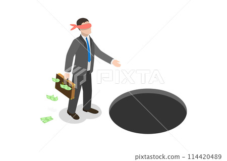 3D Isometric Flat  Conceptual Illustration of Money Trap, Businessman Falls into a Pitfall 114420489